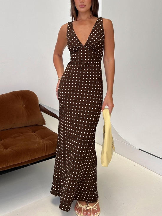 Princess Polly Dresses & Skirts - Princess Polly Nellie Maxi Brown Dress Polka Dot